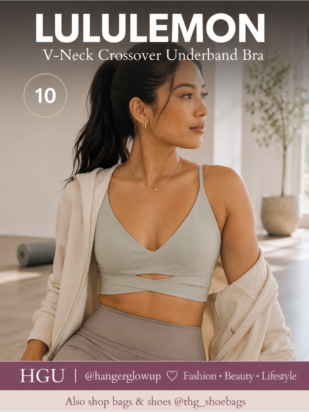 Lululemon V-Neck Crossover Underband Bra Sage Yoga Longline Size 10 NWT